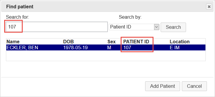 Patient ID Search 
                    Screenshot